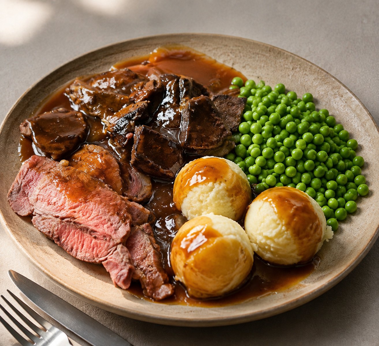 Roast style plate with vegetables and potatoes